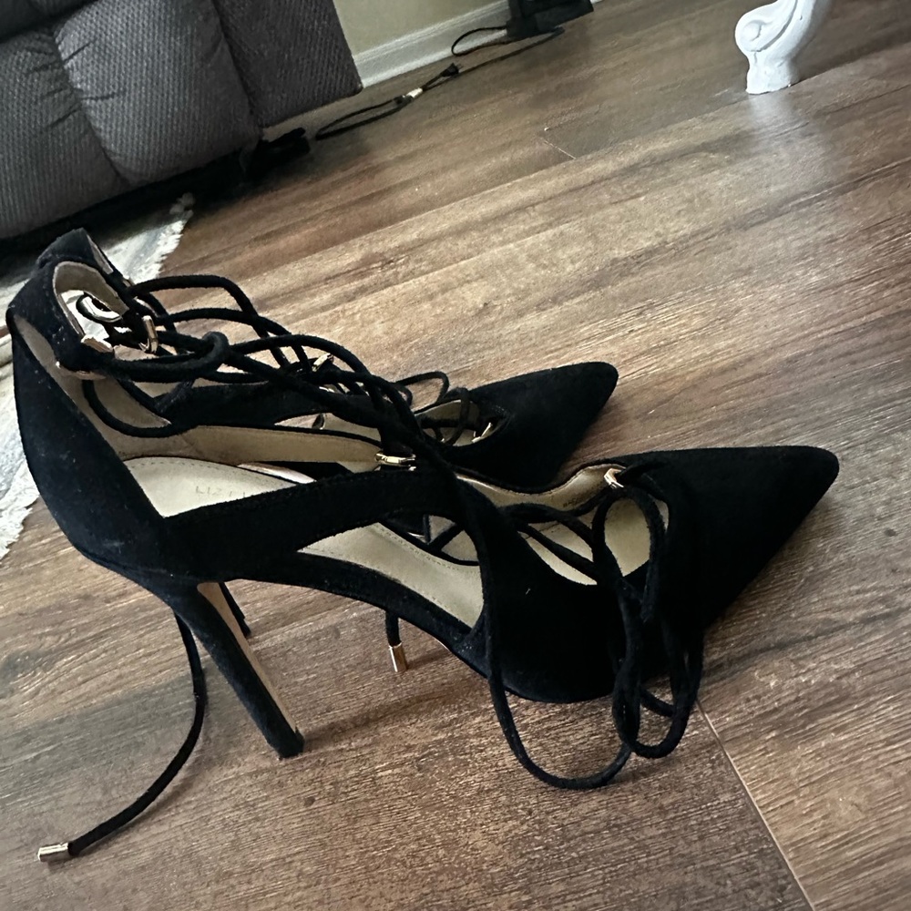Elegant Black Lace-Up Heels